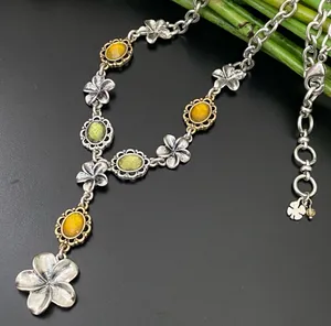 LUCKY BRAND Silver-tone Chain Flower Cabochon Y-Necklace 31g thumbnail 1