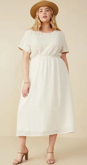 NWT Hayden Los Angeles Cream Crochet Lace‎ Mix Media Midi Dress 3XL thumbnail 1