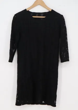 Unbranded Dress Womens Small Shift Black Floral Lace 3/4 Sleeve Lined Excellent thumbnail 1