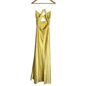 Mac Duggal Yellow Satin Twist Front Cut Out Slip Maxi Formal Gown Size 6 thumbnail 15