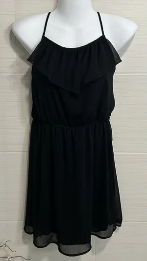 No Boundaries Little Black Dress Chiffon Adjustable Straps Sheer Ruffle Overlay S, Twee thumbnail 1
