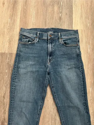 MOTHER Straight Leg Jeans Womens Size 30 Medium Wash High Rise Raw Hem Stretch thumbnail 5