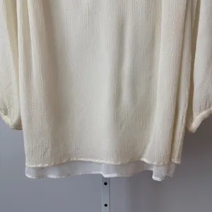 Joie Silk Boho Flowy Beachy Relaxed Peasant Smocked V-Neck Blouse L Ivory thumbnail 3