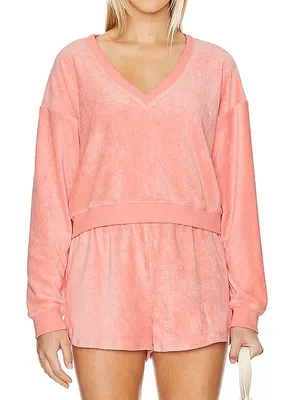 Women’s Beyond Yoga Tropez Terrycloth Pullover Shorts Set Loungewear Size L thumbnail 1