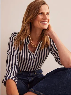 Boden Sienna Stripe 100% Silk Shirt Button Down Blouse Top US 2R thumbnail 2