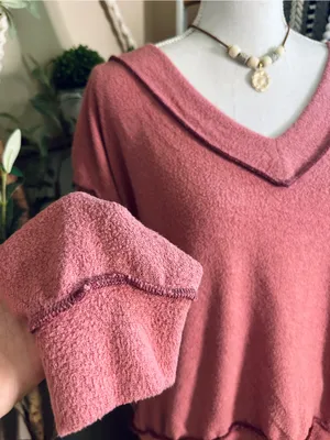 Urban Outfitters Cody V-Neck Oversized Dusty Mauve Pink Sweatshirt S thumbnail 4