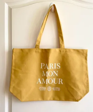 Sézane Paris Mon Amour Yellow Canvas Shoppers Tote thumbnail 1