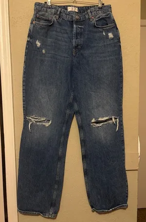 Free People High-Rise Distressed Blue Denim Jeans Size 32 thumbnail 1