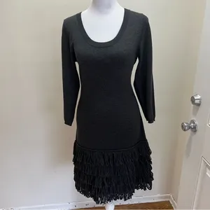 Calvin Klein Knit Dress Gray Loop Fringe‎ Skirt 3/4 sleeves (is like size M) thumbnail 2
