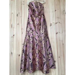 NWT Lulus Gowning Around Mauve Floral Jacquard Strapless Maxi Dress Party Gala L thumbnail 2