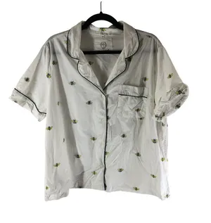 Printfresh "Beekeeper" Pajama Top Organic Cotton Poplin Short Sleeve White XL thumbnail 1
