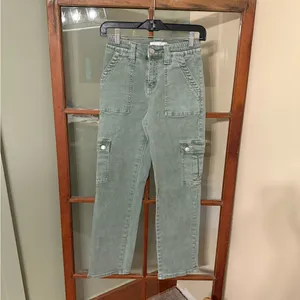 VERVET Buckle Green Stretch Cargo Y2K High Rise Wide Leg Pant Streetwear Size 24 thumbnail 4