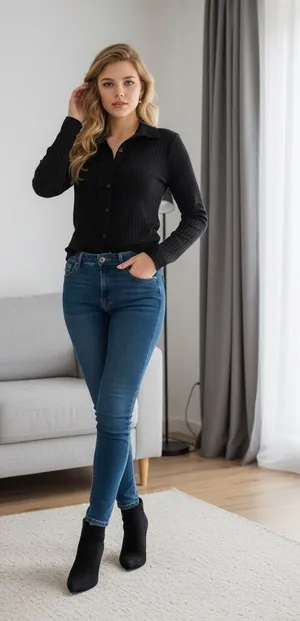 Black blouse top front zipper size 8 thumbnail 1