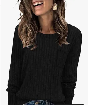 Flybony Ribbed Knit Long Sleeve Crew Neck ‎ Sweater Black Size L thumbnail 1