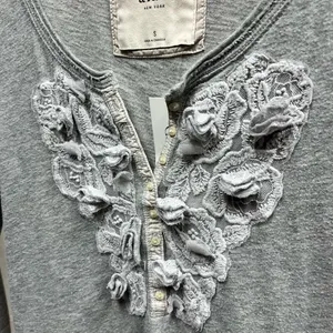 Abercrombie Y2K Vintage Fitted Gray Long Sleeve Henley Floral Design Top thumbnail 2