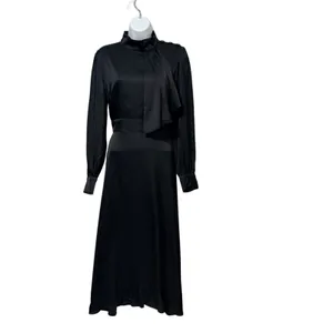 Alexia Admor Black Satin Mock Neck Drape Midi Dress Sz 4 D3401 thumbnail 2