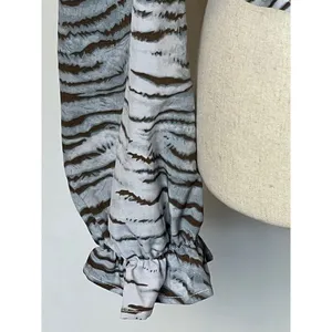 Vintage Havana Blue and Black Animal Print Ruffle Cropped Peplum Blouse‎ XS thumbnail 6