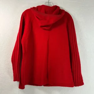 Coldwater Creek Red 100% Wool Hooded Zip Toggle Cardigan Sweater Medium thumbnail 2