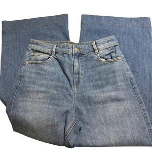 Talbots Wide Leg Jeans High Waist Blue Denim Stretch Flattering Pockets Size 10 thumbnail 1