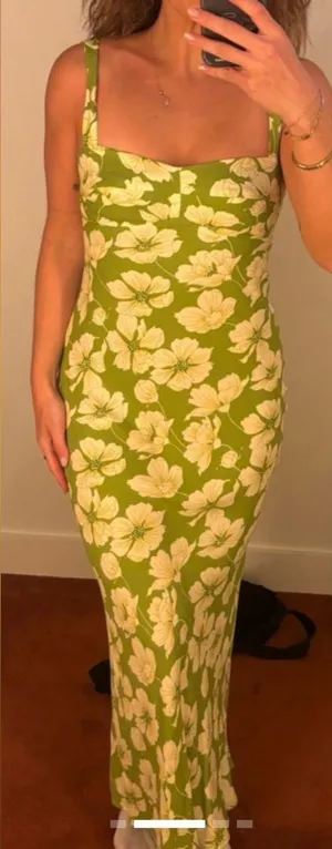 NEW REFORMATION Yale green floral lovebird sleeveless maxi dress sz 10 thumbnail 1