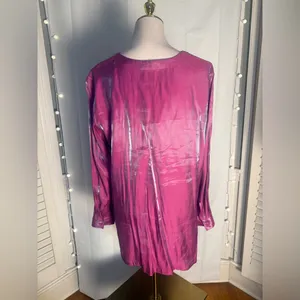 Avon Metallic Pink Button Front Tunic Blouse Size L Shimmer Y2K thumbnail 2