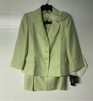 Le Suit Women Green 8 2 Piece Set Business Career Executive Skirt With Scarf thumbnail 4