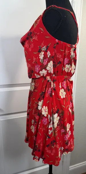 O'Neill Red Floral Cowl Neck Mini Dress Size M thumbnail 4