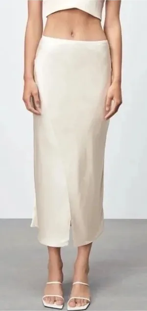 Zara Satin Effect Cream Midi Wrap Skirt size Large thumbnail 1