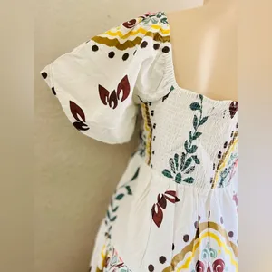 Meadow Rhodes Boutique Boho Maxi Dress 100% Cotton Puff Sleeve Smocked size M thumbnail 9