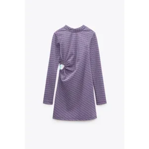 ZARA Lilac Jacquard Open Back Mini Dress Heart Detail Retro Knit Purple Small thumbnail 11