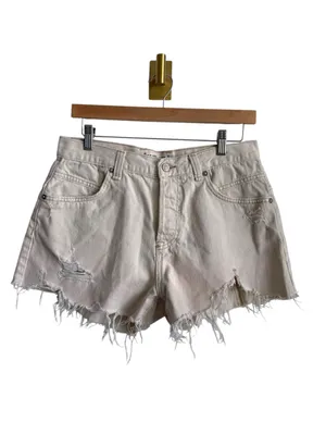 Free People We The Free Now Or Never Denim Shorts Distressed Raw Hem Tan 28 thumbnail 3