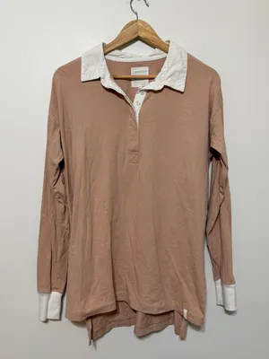 Aerie Oversized Rugby Polo Shirt Size XS Tan Long Sleeve Top thumbnail 2
