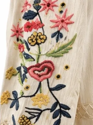 En Crème Embroidered Boho Babydoll Tunic Dress Ivory Rayon Embroidery Medium thumbnail 3