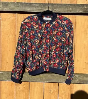 Karen Scott Vintage Floral Button Top Shirt‎ Large cottage Blue Red Winter Fall thumbnail 1