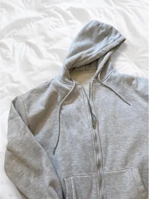 Heather Gray Full Zip Fleece Hoodie Size M thumbnail 2