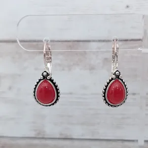 Vintage Earrings For Pierced Ears Red & Silver Tone - Fair Condition thumbnail 1