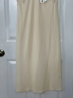 Zara Cream Lace Ribbed Midi Dress Cottagecore Romantic Coastal Summer Satin Sleeve M thumbnail 6