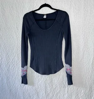 Free People Shirt Soft Thermal Top Waffle Size Medium Boho Western Cowgirl core thumbnail 3
