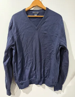 Brooks Brothers Sweater Mens L Dark Blue Long Sleeve Sweater Supima Cotton‎ V Q thumbnail 1