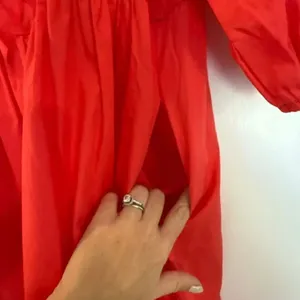 Band of the Free LA red cotton pocket dress puff sleeve tie bust M thumbnail 5