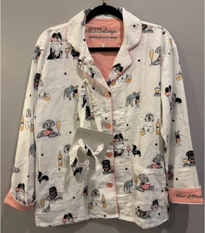 P. J. Salvage Ivory Puppy Print Flannel Long Sleeve Pajama Top and Headband Set thumbnail 5