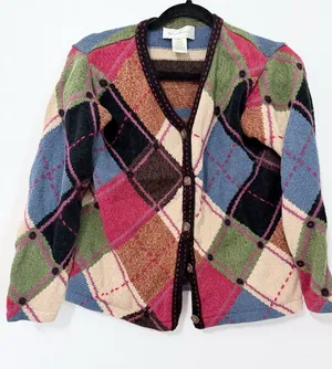 Susan Bristol argyle sweater cardigan wool blend preppy academia medium thumbnail 1