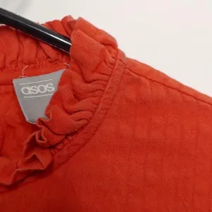 ASOS Burnt Orange Mini Dress Smocked Corset Waist Long Sleeve Cotton‎ S Pumpkin thumbnail 8
