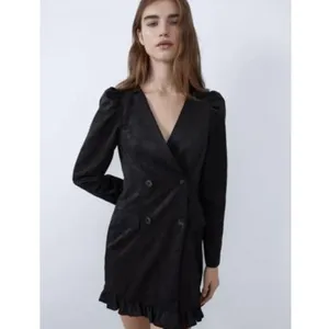 ZARA Jacquard Dot Puff Shoulder Blazer Mini Dress Black Size Small thumbnail 5