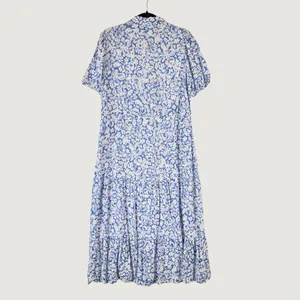 ZARA Womens Dress Blue Midi Floral Ditsy Shirtdress Linen Short Sleeve Medium thumbnail 2