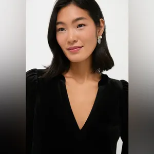 Pomander Place Black Velvet ‘Kenzo’ V Neck Tiered Long Sleeve Dress, Size XL thumbnail 7