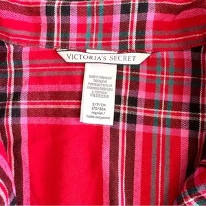 Victoria’s Secret Flannel Long PJ Set in Lipstick Bold Lurex Plaid Small thumbnail 14