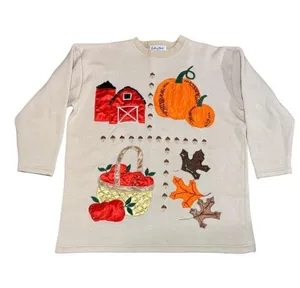 Vintage Fall Crewneck Sweatshirt Embroidered Beaded Pumpkins Women's Size XXL thumbnail 1