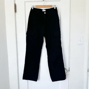 Zara | TRF Straight‎ Cargo Wide Leg Pants Jeans in Black Size 6 thumbnail 4