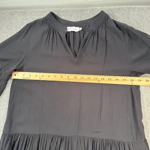 Petal + Pup Black Tiered Midi Dress Women's Small V-Neck Short Ruffle Sleeve thumbnail 6